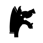 A black and white version of the carnyx logo, displaying a stylised boar's head.